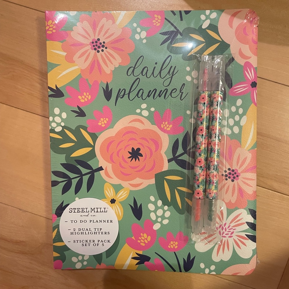 Steel Mill Co Mint Floral Undated Daily Planner Stickers Highlighters New Sealed